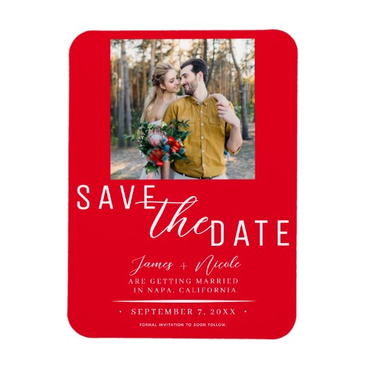 Rode Save the Date Foto Huwelijk Magneet (Verticaal)