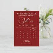 Rode Save the date kaart kalender & foto (Staand voorkant)