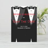 Rode Save The Date Kerstkaarten Gay Trouwen (Staand voorkant)