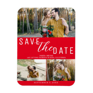 Rode Save the Date Trouw 3 foto's Magneet