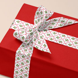 Rode Scallop Holly Branch en bessen Kerstmis Satijnen Lint