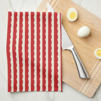 Rode Scallop Strepen Naadloos Patroon, Retro Crème Theedoek