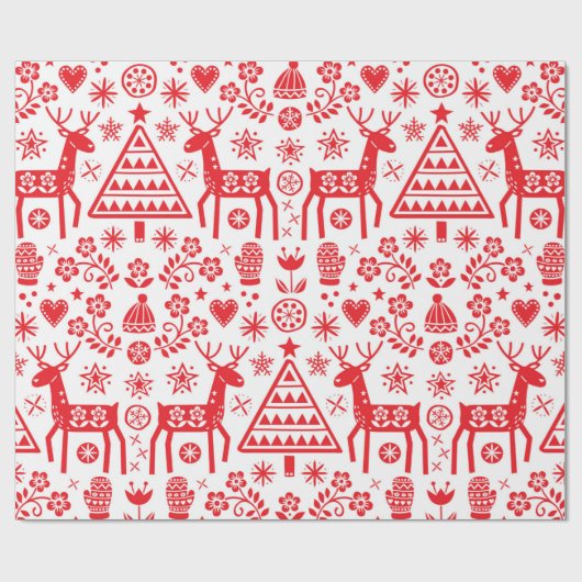 RODE SCANDINAVIAIRE CHRISTMAS PATTERN VOOR WRAPPIN CADEAUPAPIER (Vlak)