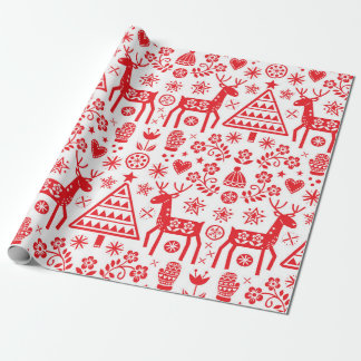 RODE SCANDINAVIAIRE CHRISTMAS PATTERN VOOR WRAPPIN CADEAUPAPIER