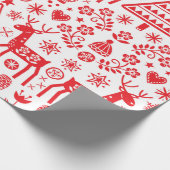 RODE SCANDINAVIAIRE CHRISTMAS PATTERN VOOR WRAPPIN CADEAUPAPIER (Hoek)