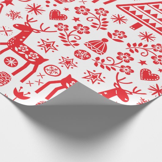 RODE SCANDINAVIAIRE CHRISTMAS PATTERN VOOR WRAPPIN CADEAUPAPIER (Hoek)