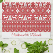 Rode Scandinavische gepersonaliseerde kerstnaam Theedoek (Gevouwen)