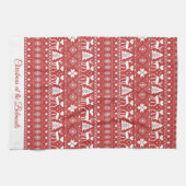 Rode Scandinavische gepersonaliseerde kerstnaam Theedoek (Horizontaal)