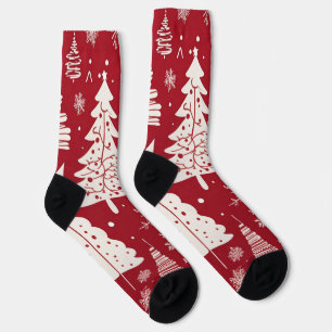 Rode Scandinavische Kerstboom Sneeuwvlok Patroon Sokken
