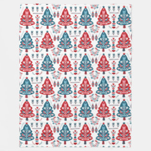 Rode Scandinavische Kerstboom Volkskunst Winter Fleece Deken