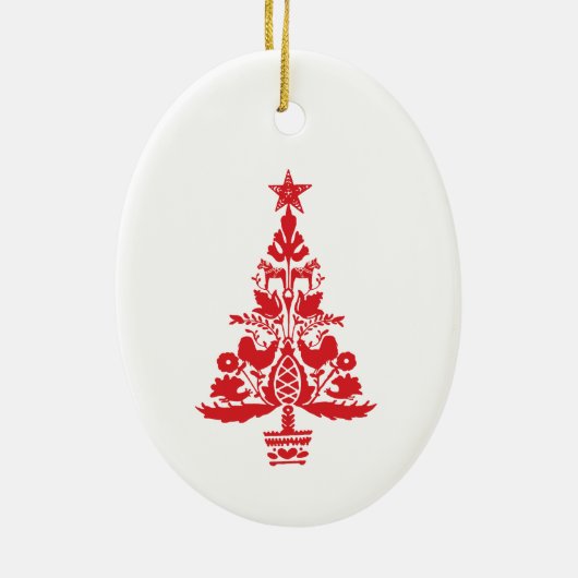 Rode Scandinavische kerstboomkunst Keramisch Ornament (Achterkant)