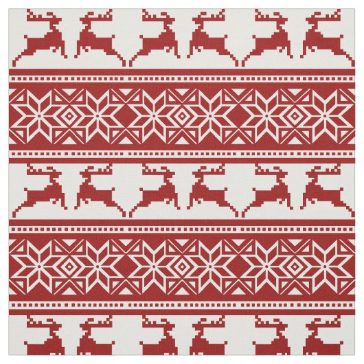 Rode Scandinavische kerstFolk Stof (Swatch)