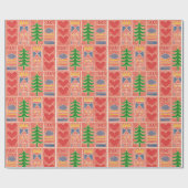 Rode Scandinavische kerstinavische designverdringe Cadeaupapier (Vlak)