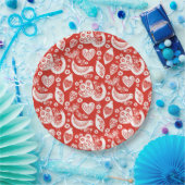 Rode Scandinavische kerstpatronen met vogels Papieren Bordje (Feest)