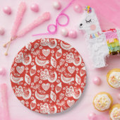 Rode Scandinavische kerstpatronen met vogels Papieren Bordje (Feest)