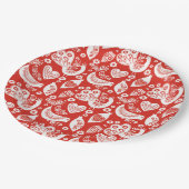 Rode Scandinavische kerstpatronen met vogels Papieren Bordje (Gekanteld)