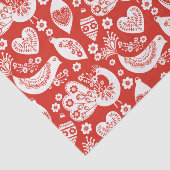 Rode Scandinavische kerstpatronen met vogels Tissuepapier (Detail)