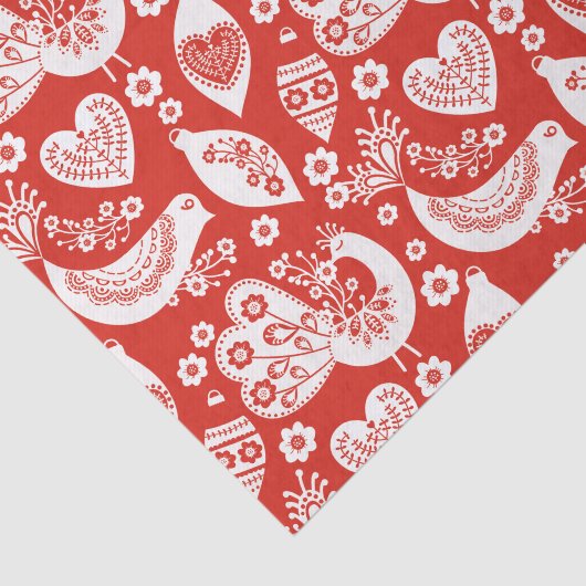 Rode Scandinavische kerstpatronen met vogels Tissuepapier (Detail)