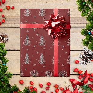 Rode Scandinavische Nordic Christmas Trees Sneeuwv Cadeaupapier