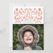 Rode Scandinavische Patroon Foto Kerstkaart (Voorkant)