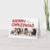 Rode Scandinavische twee foto's van Kerstmis Feestdagen Kaart (Voorkant)