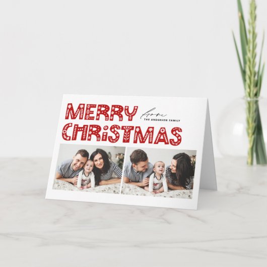 Rode Scandinavische twee foto's van Kerstmis Feestdagen Kaart (Voorkant)