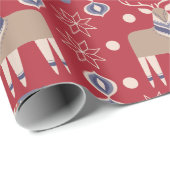 Rode Scandinavische winterrendierkonijn Cadeaupapier (Rol Hoek)