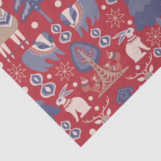 Rode Scandinavische winterrendierkonijn Tissuepapier (Detail)
