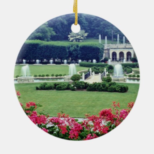 Rode scène uit een conservatoir balkon, Longwood G Keramisch Ornament (Achterkant)