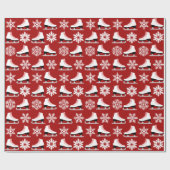 Rode Schaatsen en sneeuwvlokken voor kerstmis Cadeaupapier (Vlak)