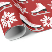 Rode Schaatsen en sneeuwvlokken voor kerstmis Cadeaupapier (Rol Hoek)