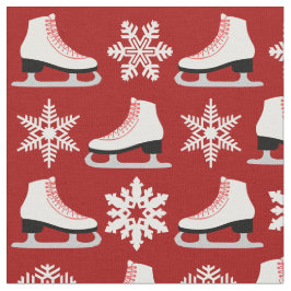 Rode Schaatsen en sneeuwvlokken voor kerstmis Stof