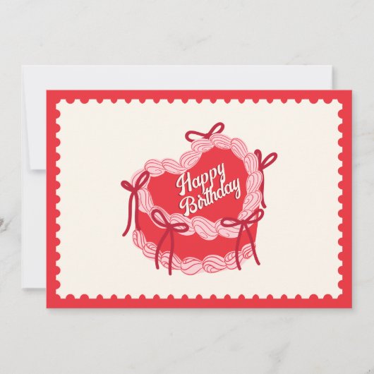 Rode schattige verjaardagstaart hart boog feestdagenkaart (Voorkant)