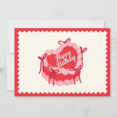 Rode schattige verjaardagstaart hart boog feestdagenkaart (Voorkant)