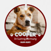 Rode Schattigee Hond Fotonaam Pet Memorial Keepsak Metalen Ornament (Voorkant)