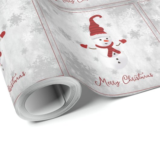 Rode Schattigee Sneeuwman Kerst Wrapping Paper Cadeaupapier (Rol Hoek)