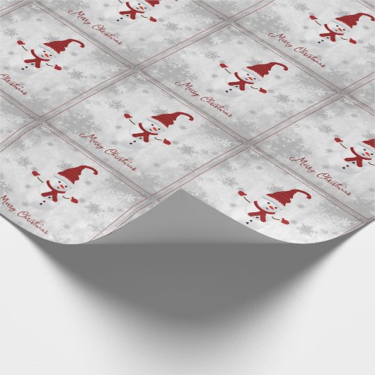 Rode Schattigee Sneeuwman Kerst Wrapping Paper Cadeaupapier (Hoek)
