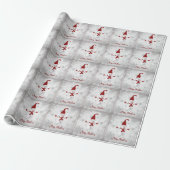 Rode Schattigee Sneeuwman Kerst Wrapping Paper Cadeaupapier (Uitgerold)
