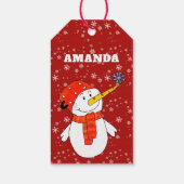 Rode Schattigee sneeuwpop gepersonaliseerde Kinder Cadeaulabel (Achterkant)