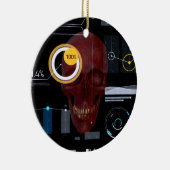 Rode schedel achter een doorschijnende schermhacke keramisch ornament (Rechts)