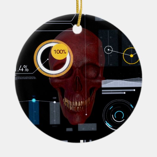 Rode schedel achter een doorschijnende schermhacke keramisch ornament (Voorkant)