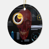 Rode schedel achter een doorschijnende schermhacke keramisch ornament (Links)