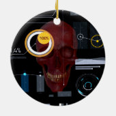 Rode schedel achter een doorschijnende schermhacke keramisch ornament (Achterkant)