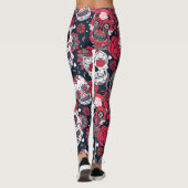 Rode schedel bloemmotief leggings (Achterkant)