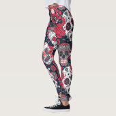 Rode schedel bloemmotief leggings (Links)