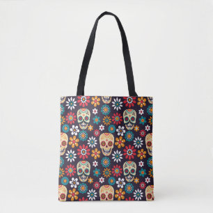 Rode schedel bloempatroon tote bag