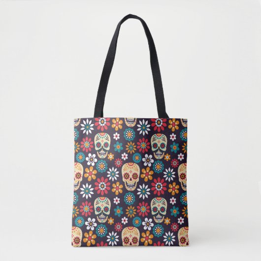 Rode schedel bloempatroon tote bag (Voorkant)