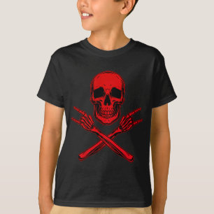 Rode schedel en gekruiste handen, handen van de sc t-shirt