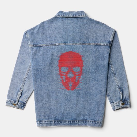 Rode Schedel Glitch Kunst Denim Jacket (Achterkant)