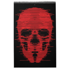 Rode Schedel Glitch Kunst Kalender